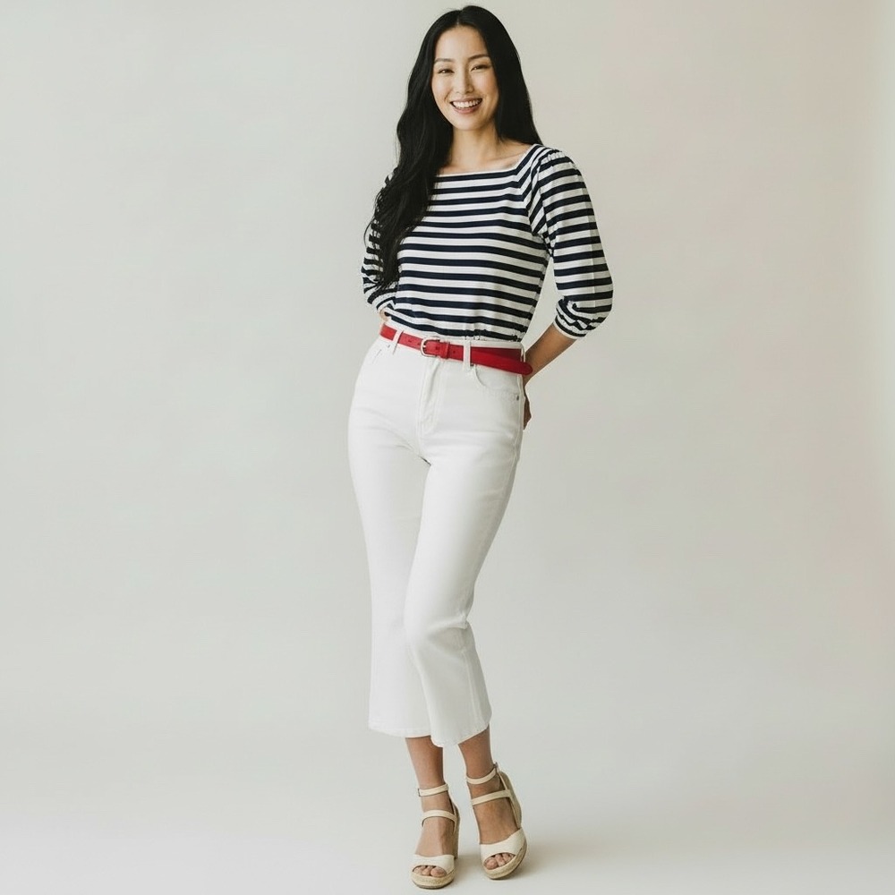 Eliza J Striped Puff Sleeve Knit Top XXL Navy‎ White Casual Nautical Preppy